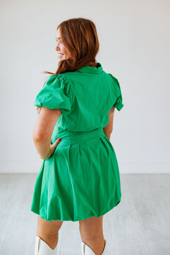 MEAN GREEN BUBBLE HEM DRESS