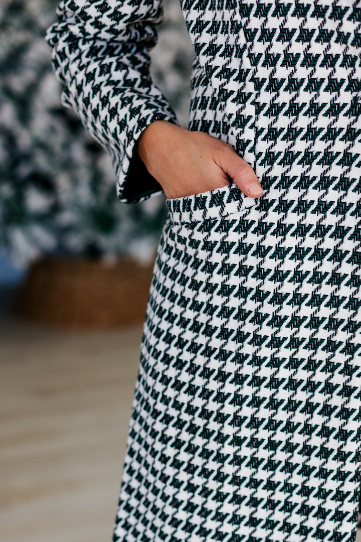 HUNTER GREEN HOUNDSTOOTH LONG JACKET
