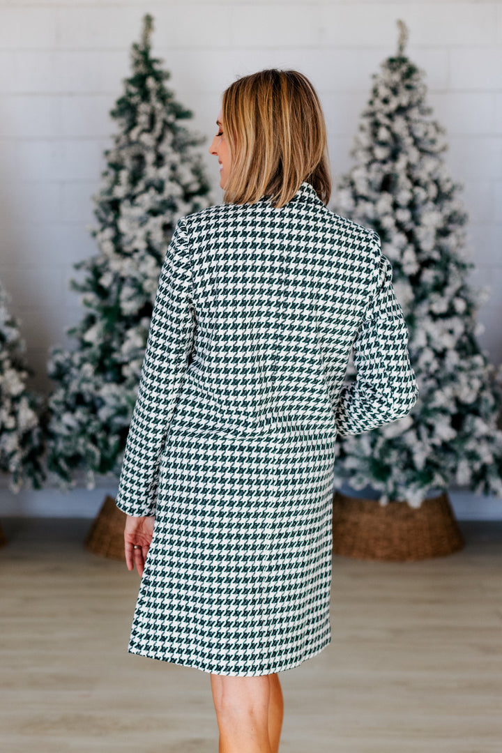 HUNTER GREEN HOUNDSTOOTH LONG JACKET