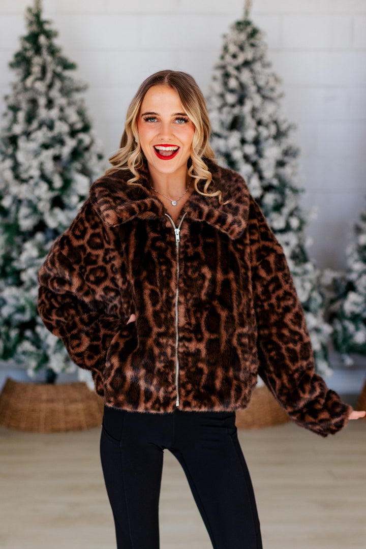 DARK LEOPARD FAUX FUR JACKET