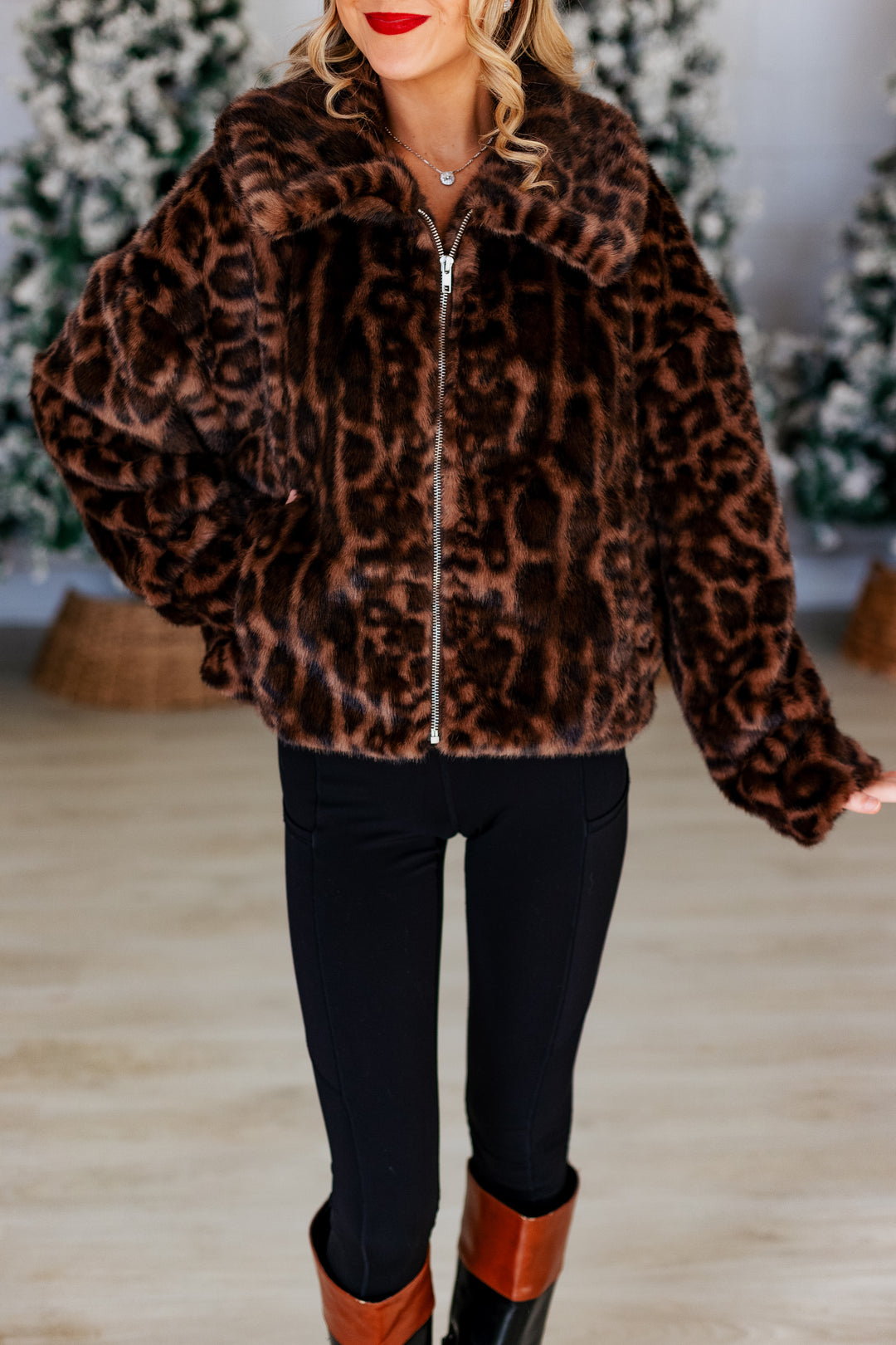 DARK LEOPARD FAUX FUR JACKET
