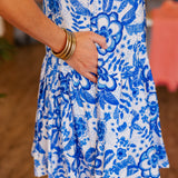 BLUE ABSTRACT FLORALS DRESS