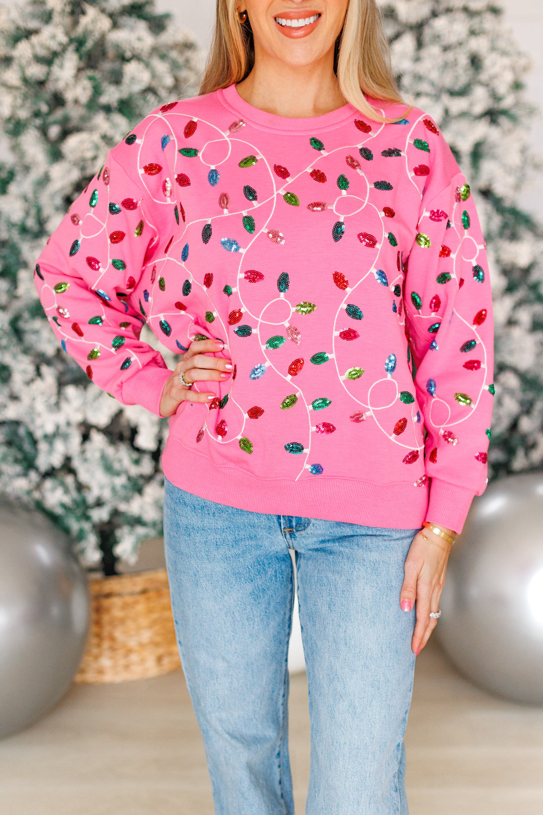 PINK SEQUIN LIGHTS SWEATSHIRT