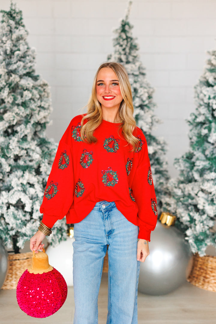 RED BOW &amp; BERRY WREATHS SWEATSHIRT