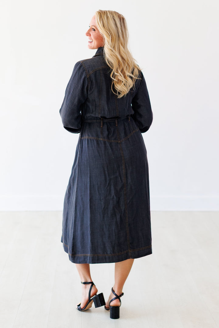 BLACK DENIM BUTTON MAXI DRESS