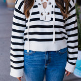 AHOY STRIPE LACE UP SWEATER