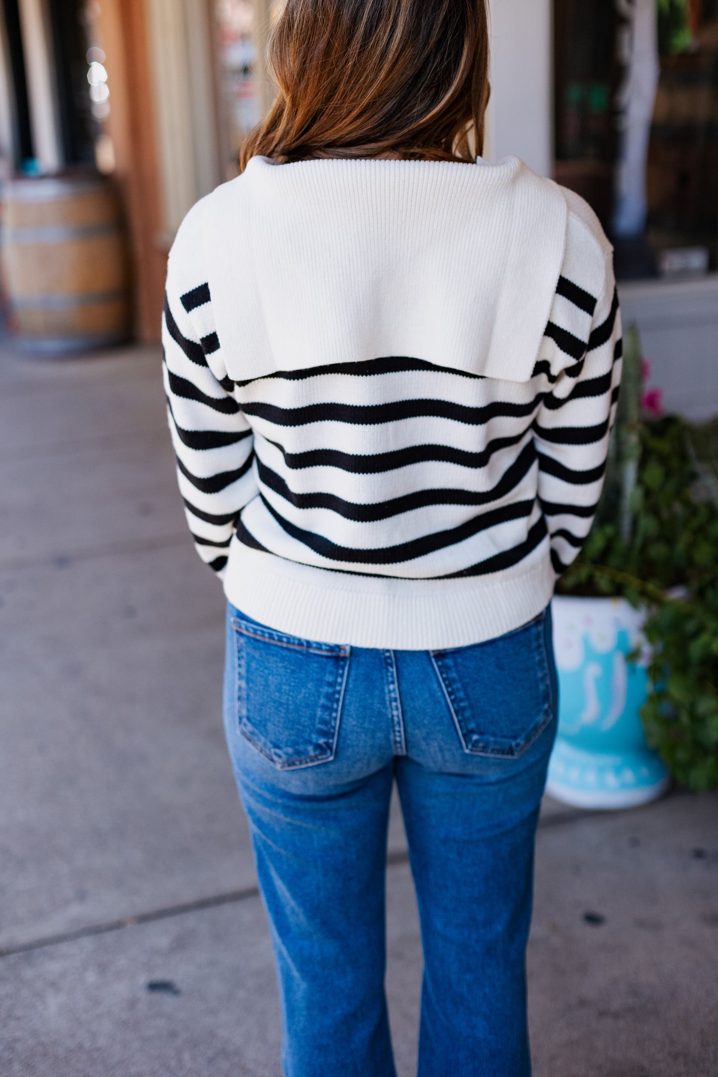 AHOY STRIPE LACE UP SWEATER