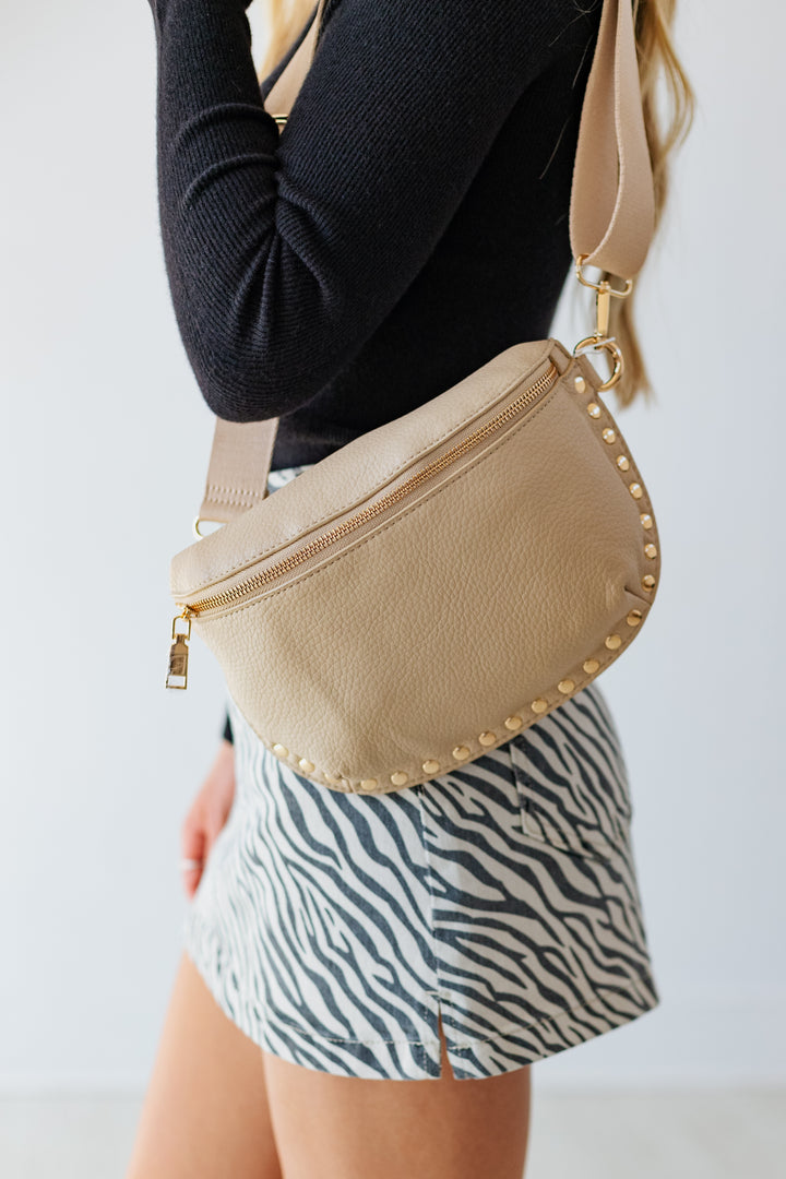 GIZELLE STUDDED BELT BAG- NATURAL