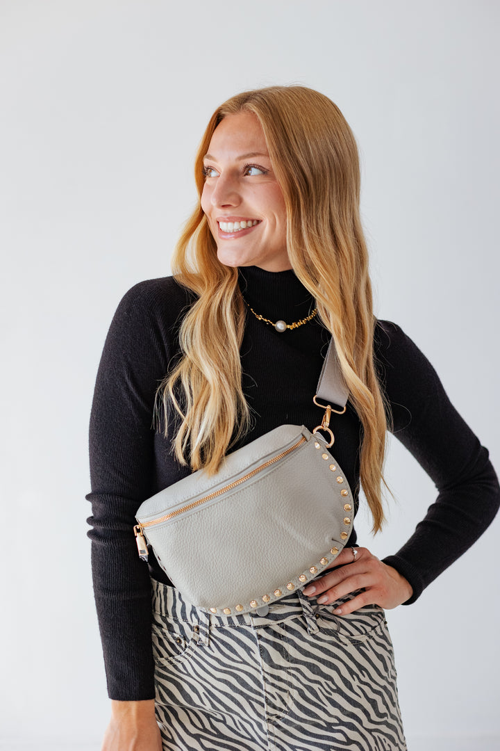 GIZELLE STUDDED BELT BAG- STONE