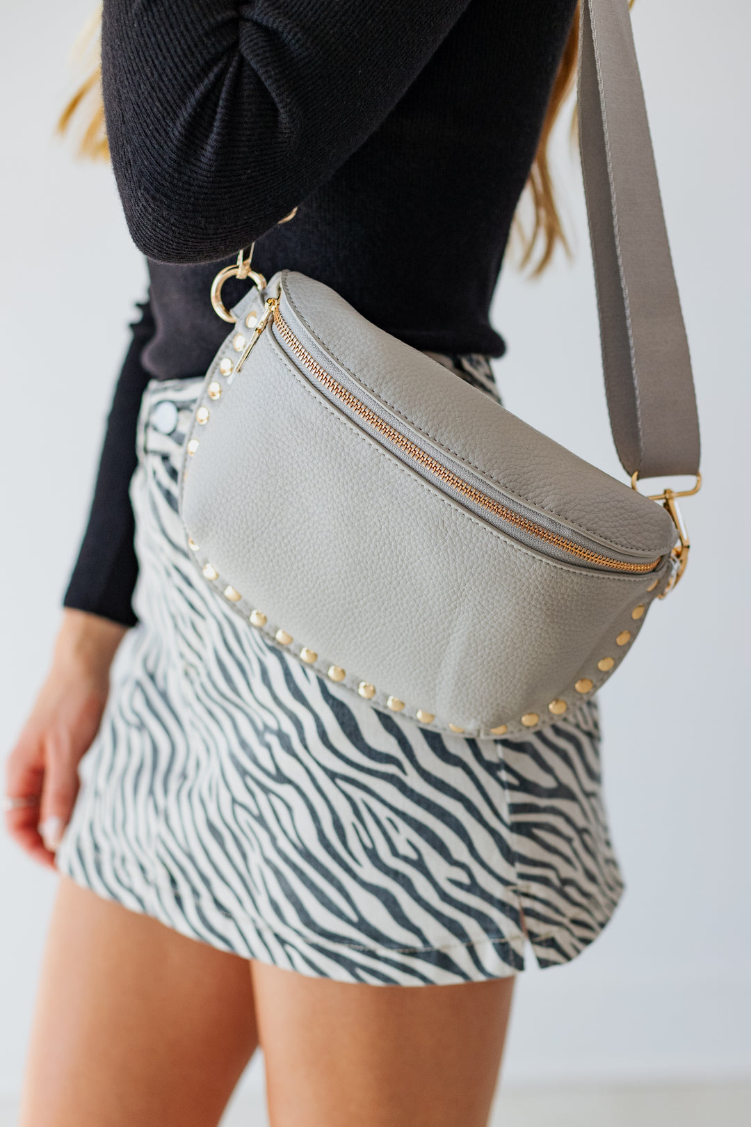 GIZELLE STUDDED BELT BAG- STONE