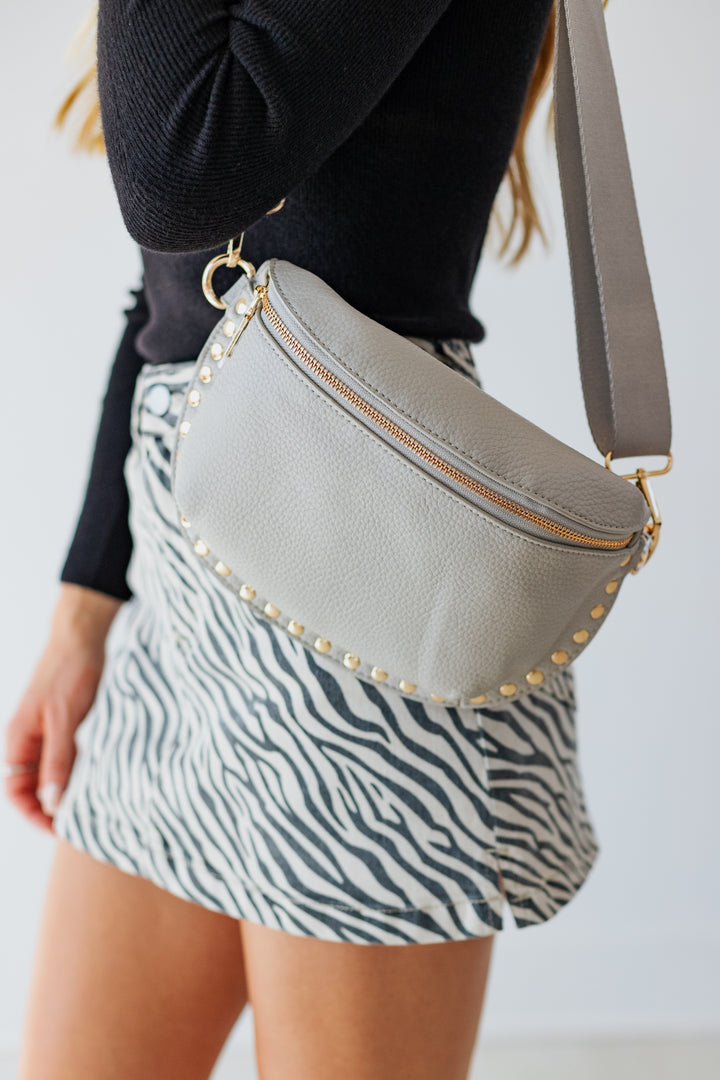 GIZELLE STUDDED BELT BAG- STONE