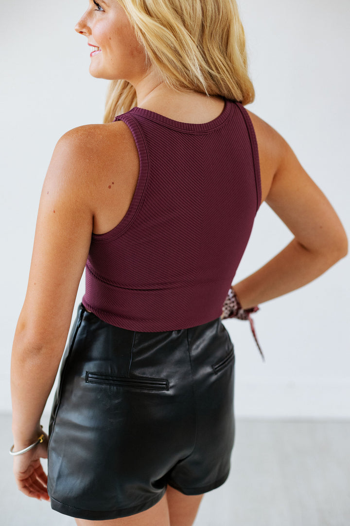 NIKIBIKI HIGH NECK CHEVRON TOP- EGGPLANT