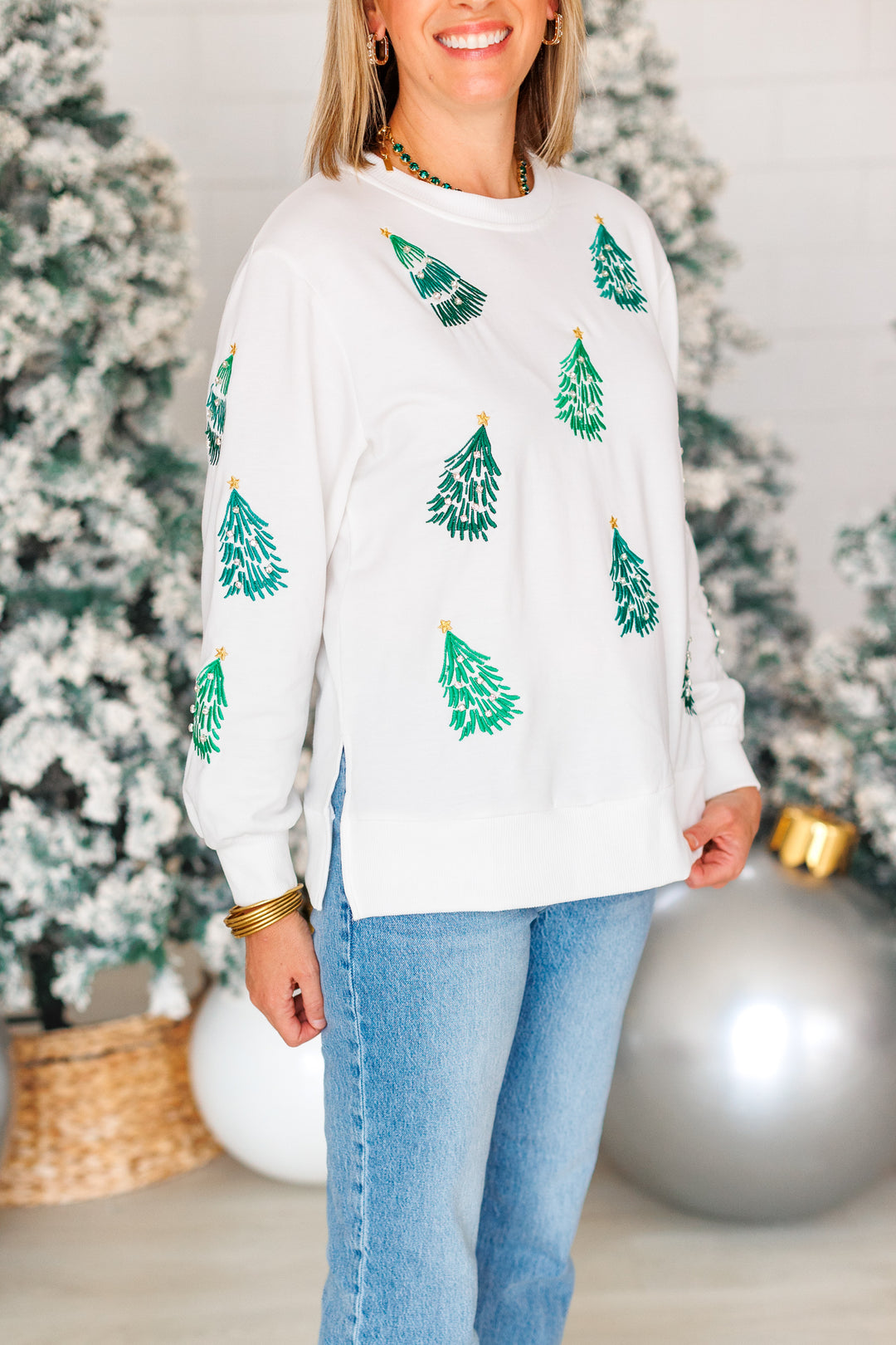 WHITE JEWELED TREES SWEATSHIRT