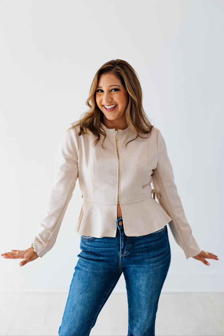 CREAM SUEDE ZIP UP JACKET