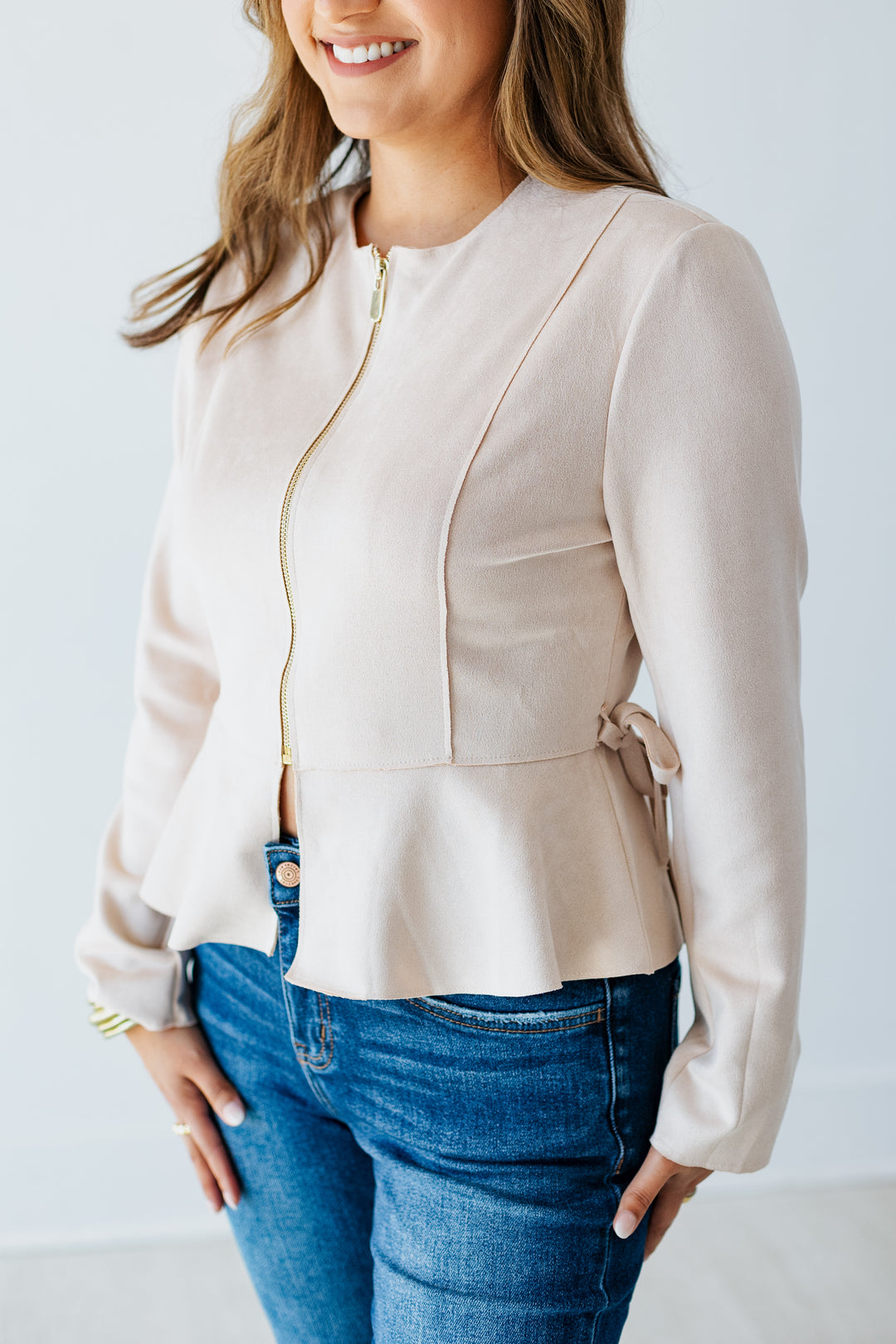 CREAM SUEDE ZIP UP JACKET