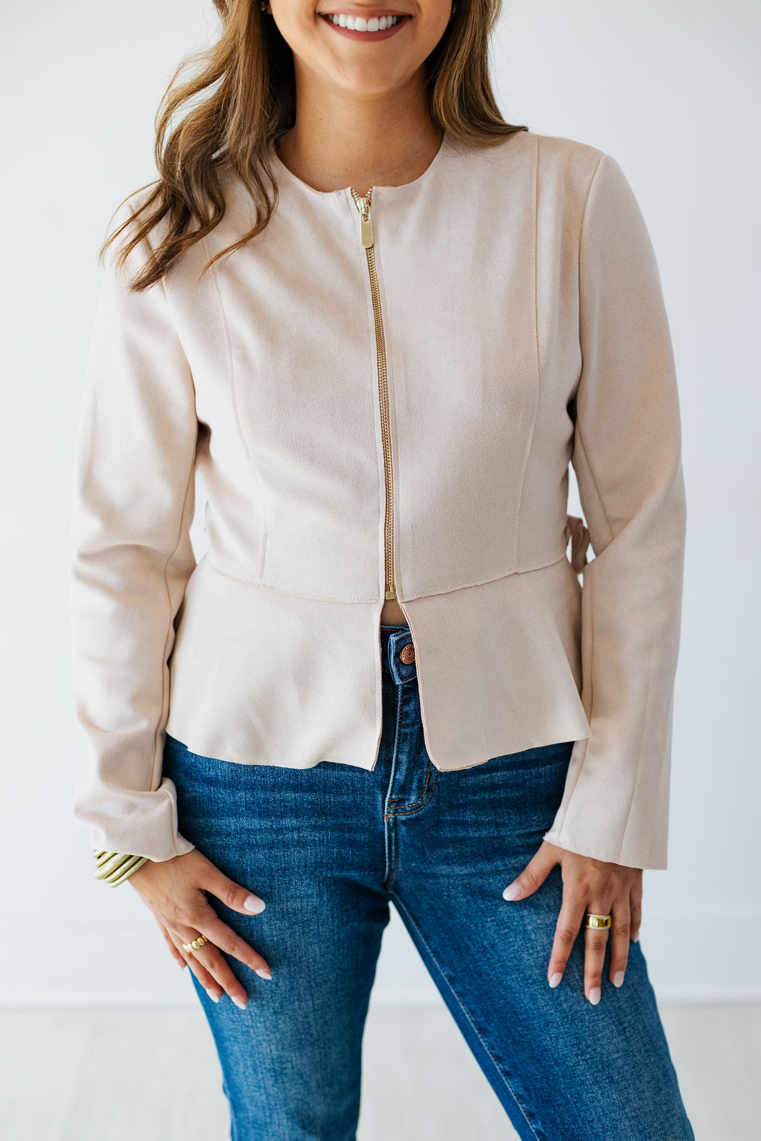 CREAM SUEDE ZIP UP JACKET