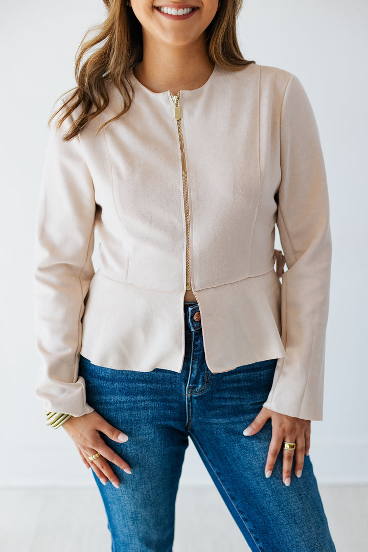 CREAM SUEDE ZIP UP JACKET