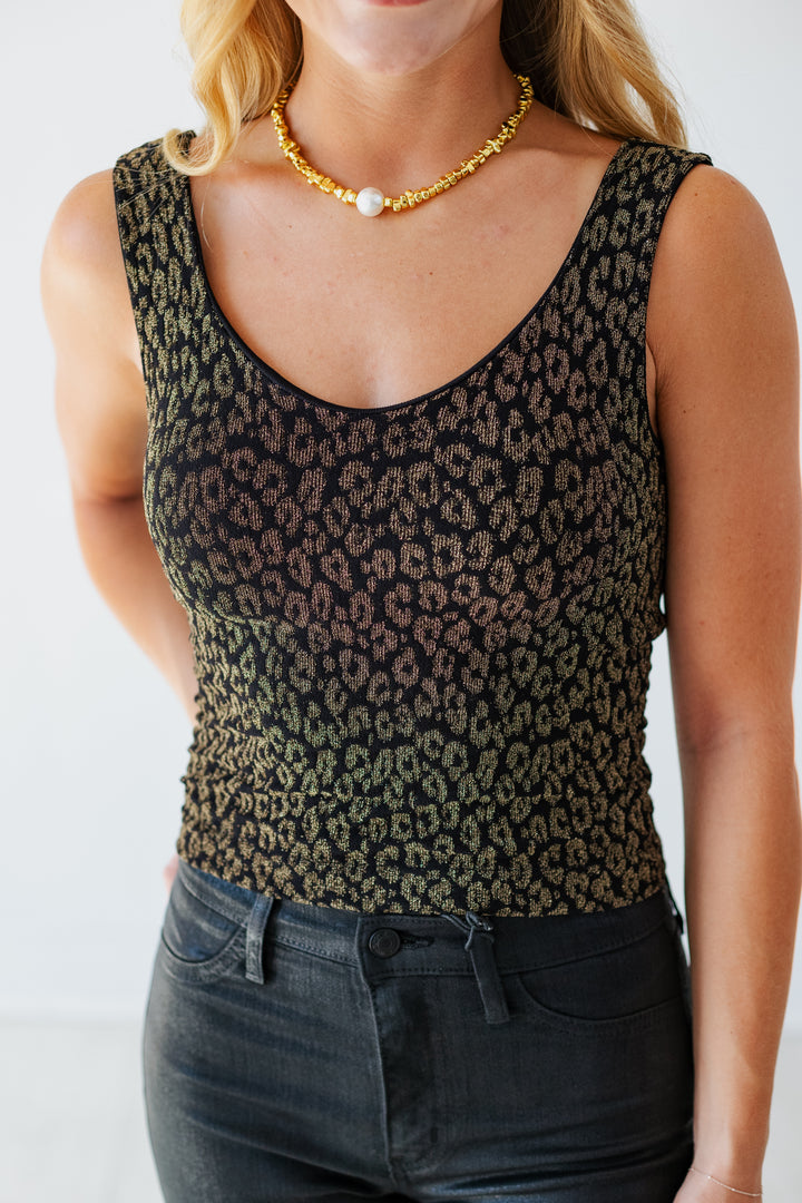 NIKIBIKI: LUREX LEOPARD TOP- BLACK