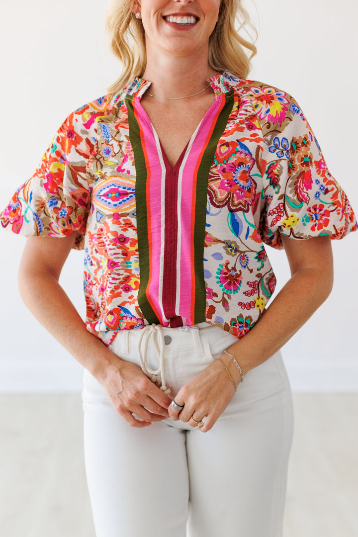 CENTER STRIPE FLORAL TOP
