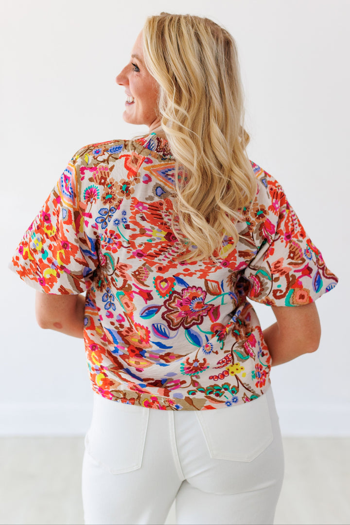 CENTER STRIPE FLORAL TOP