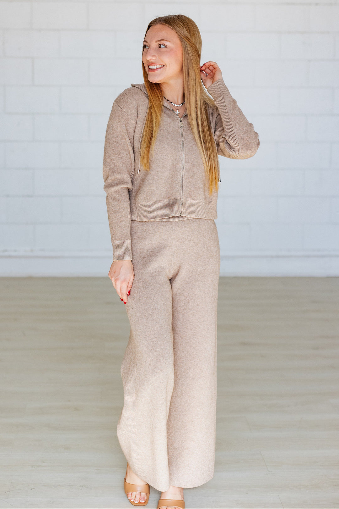 RIBBED KNIT LOUNGE PANT- OATMEAL