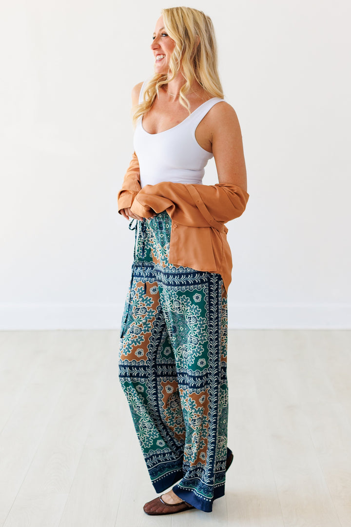 GREEN MULTI WIDE LEG PANT