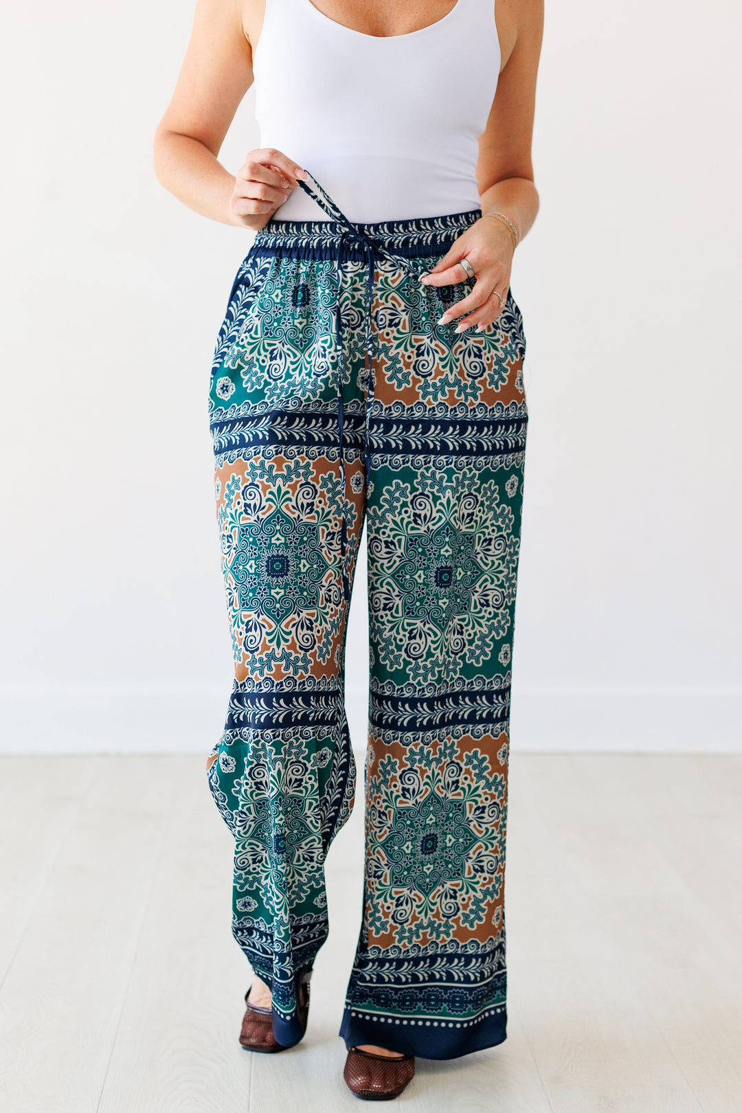 GREEN MULTI WIDE LEG PANT