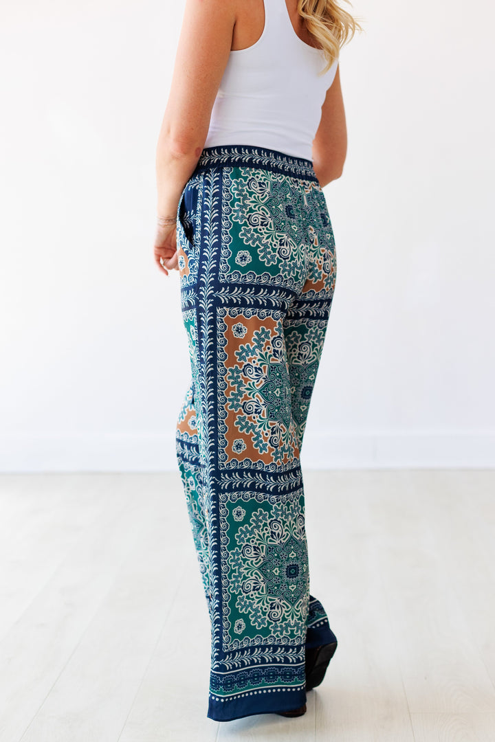 GREEN MULTI WIDE LEG PANT