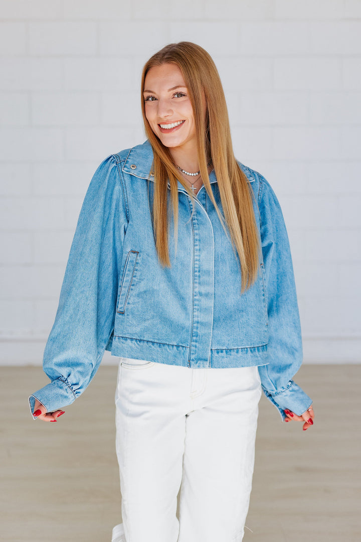 FIONA FLARE SLEEVE LIGHT DENIM JACKET