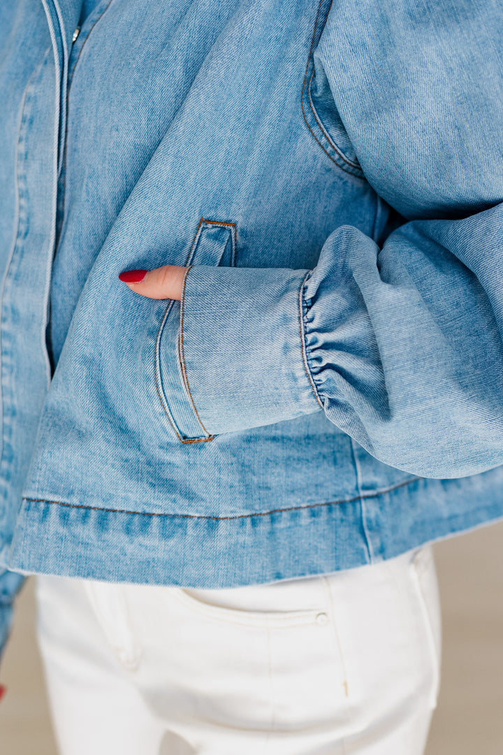 FIONA FLARE SLEEVE LIGHT DENIM JACKET