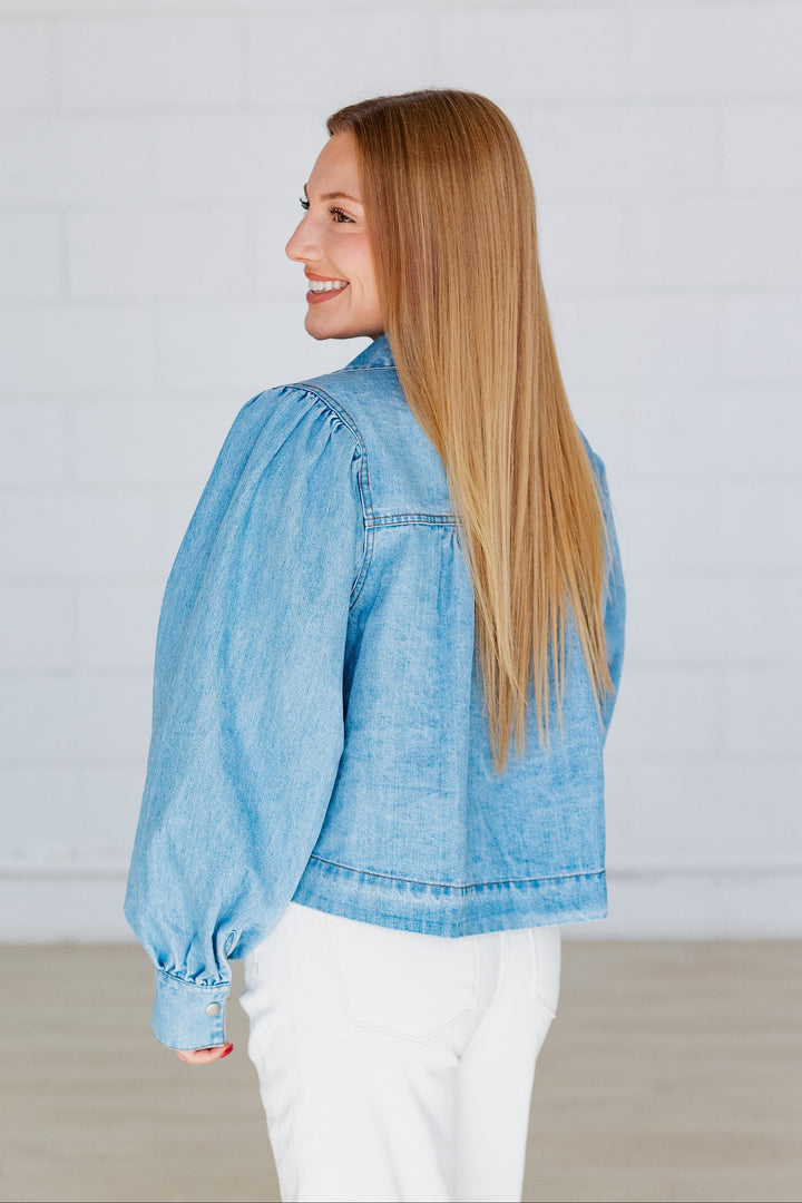 FIONA FLARE SLEEVE LIGHT DENIM JACKET