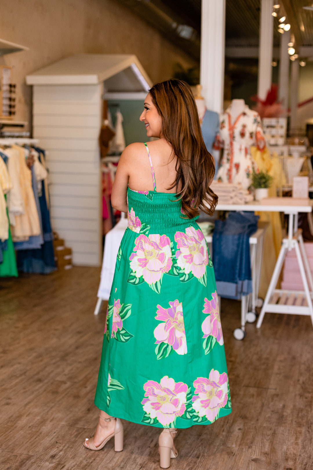 GREEN & PINK FLORAL MAXI DRESS XS