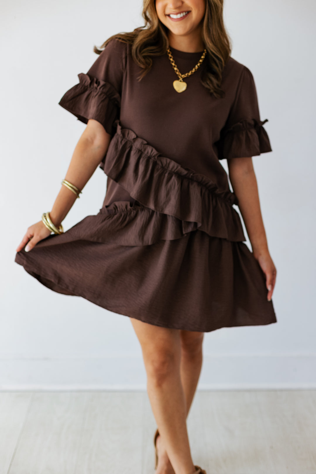 COCOA RUFFLE TRIM MINI DRESS