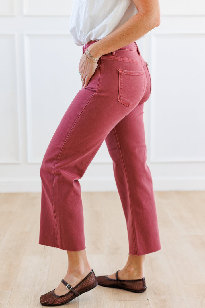 RISEN: RUST HIGH-RISE ANKLE STRAIGHT PANTS