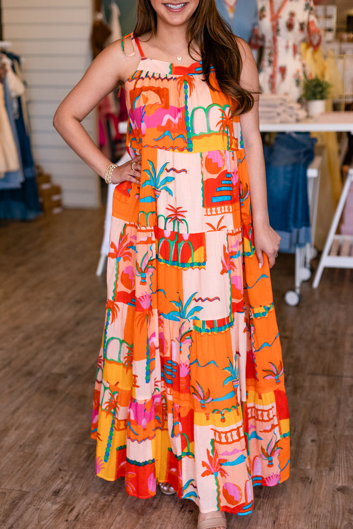 HAWAIIAN ORANGE MAXI DRESS