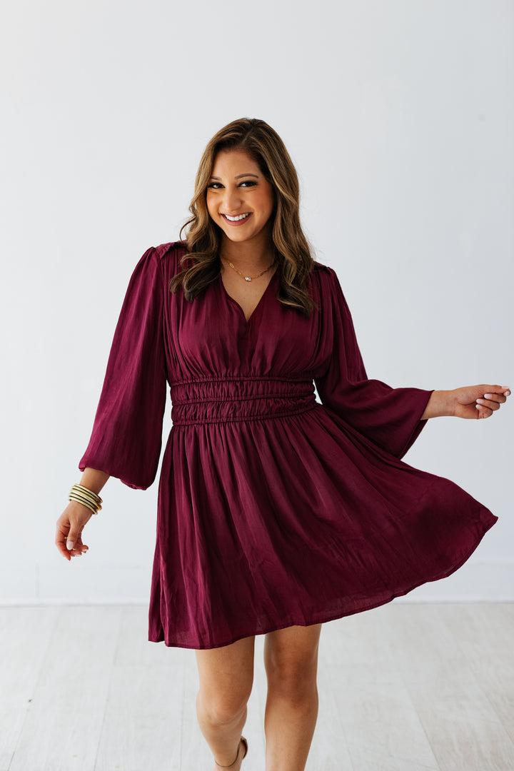 DARK WINE LONGSLEEVE MINI DRESS