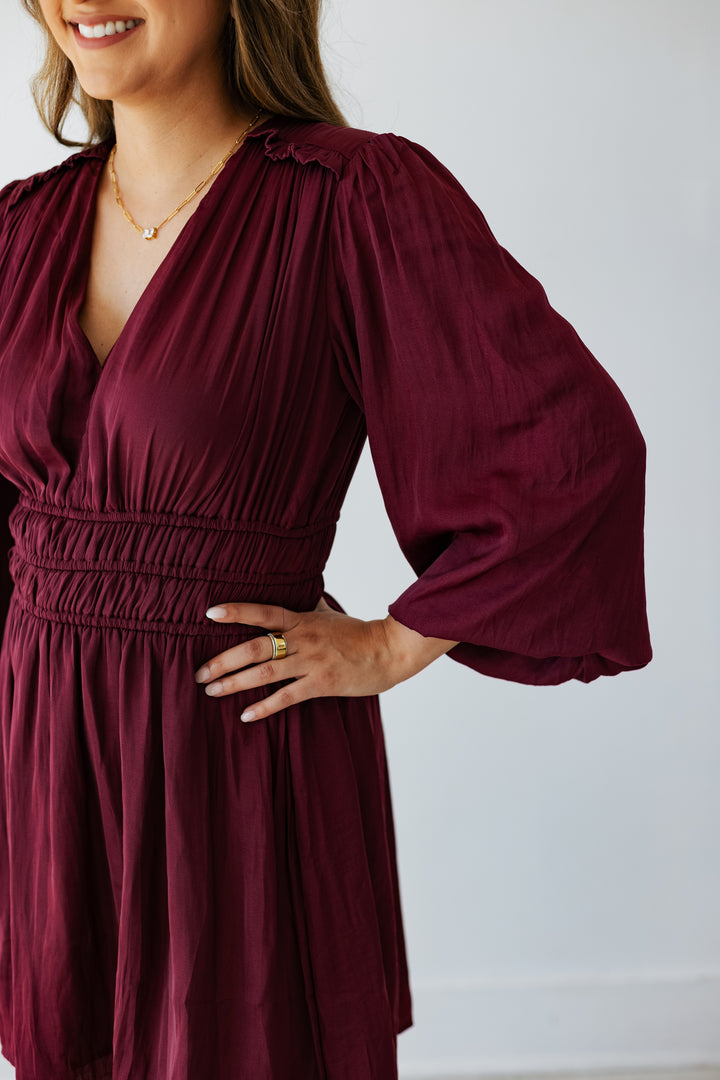 DARK WINE LONGSLEEVE MINI DRESS