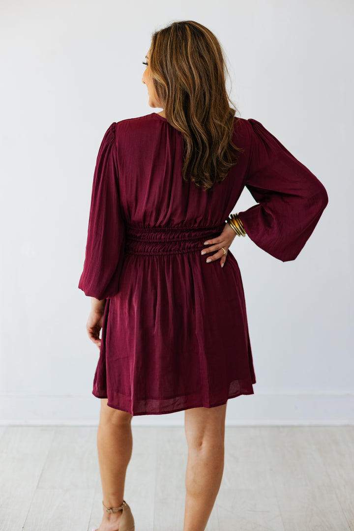 DARK WINE LONGSLEEVE MINI DRESS