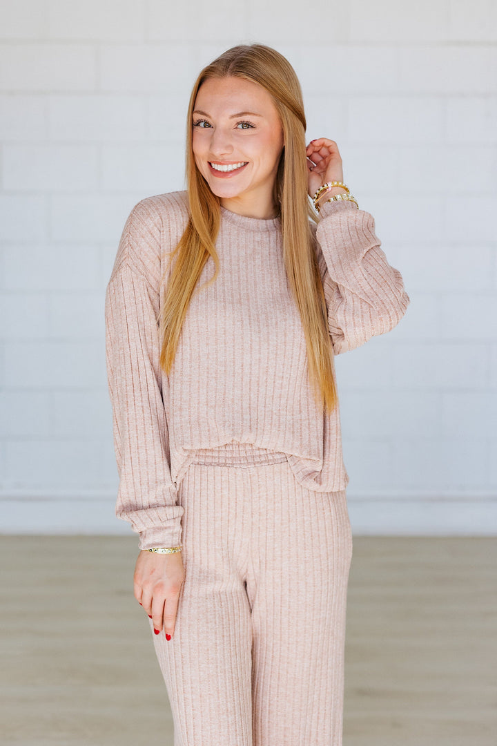 Z SUPPLY: DAYDREAM SILKY RIB LONGSLEEVE TOP- ICED COFFEE