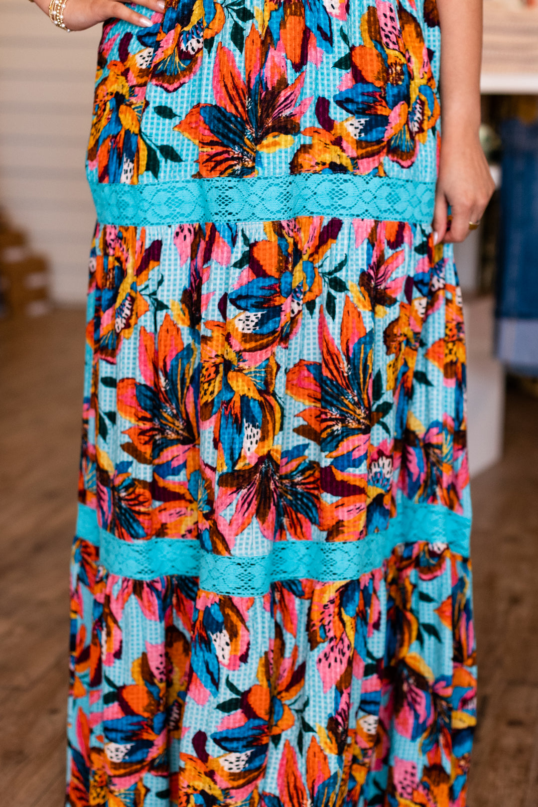 BELLA FLORAL STRAPLESS SMOCKED MAXI DRESS