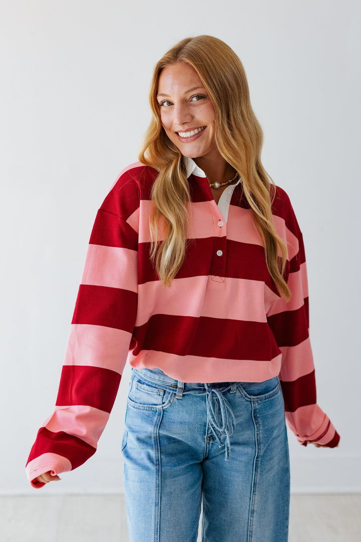PINK RUGBY POLO LONGSLEEVE TOP