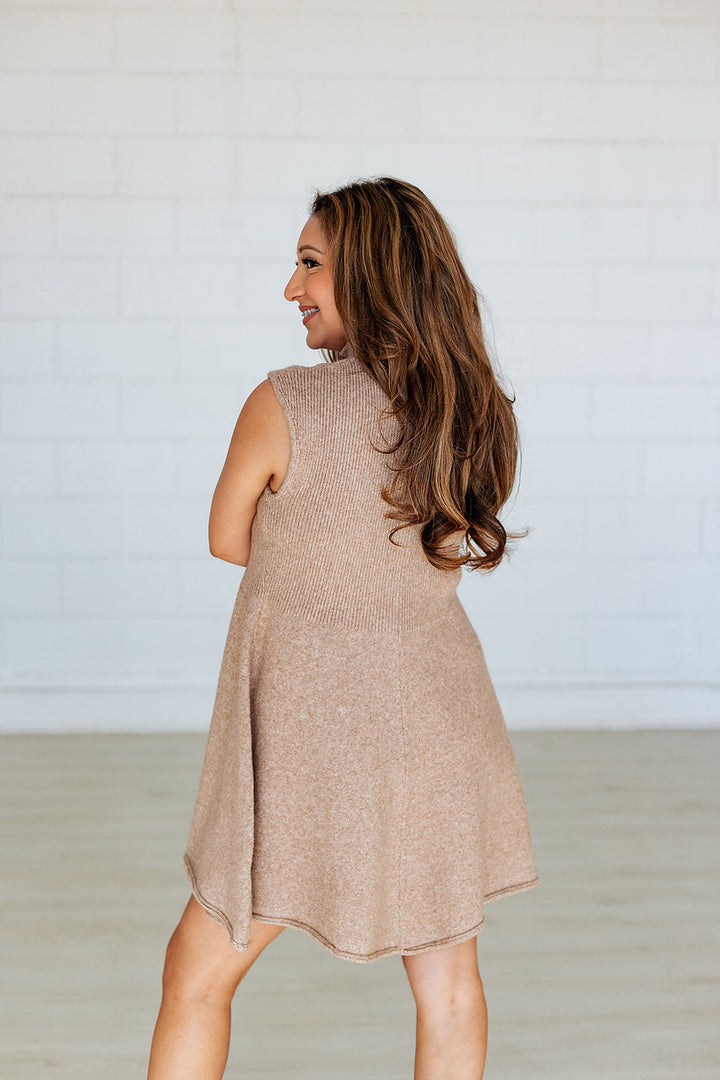 MELANIE MOCKNECK SWEATER DRESS- TAUPE