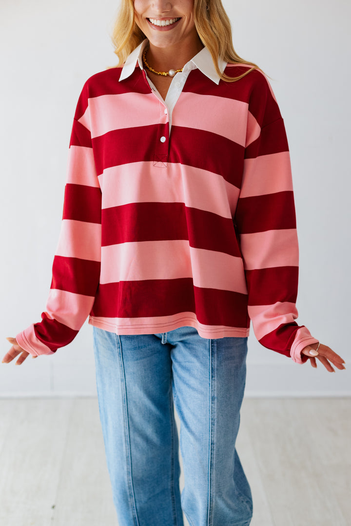 PINK RUGBY POLO LONGSLEEVE TOP