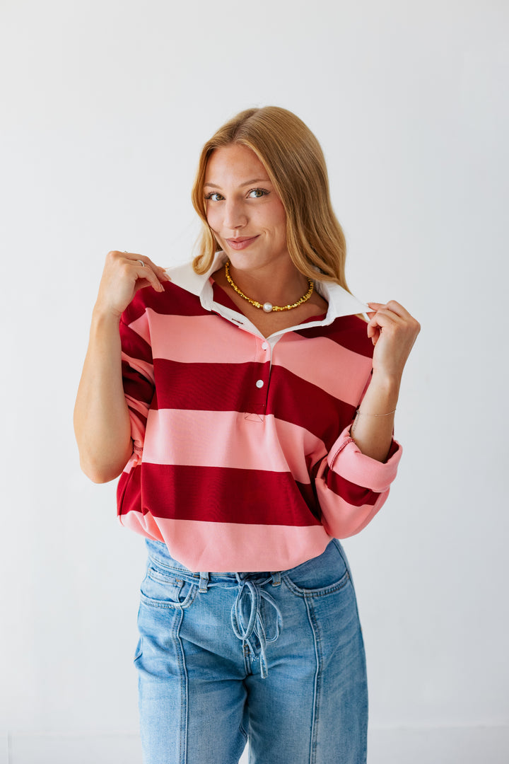 PINK RUGBY POLO LONGSLEEVE TOP
