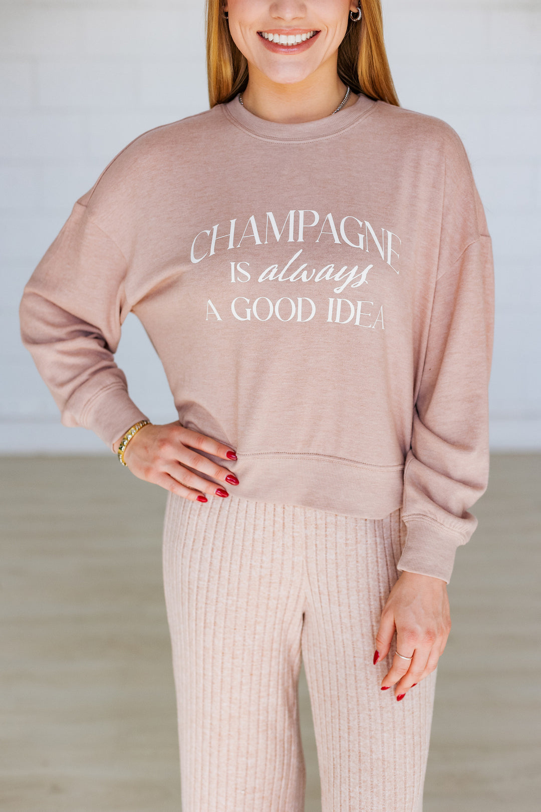 Z SUPPLY: "CHAMPAGNE IS ALWAYS A GOOD IDEA" LONGSLEEVE TOP