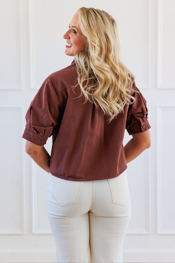 CHOCOLATE EMBROIDERED CROP JACKET