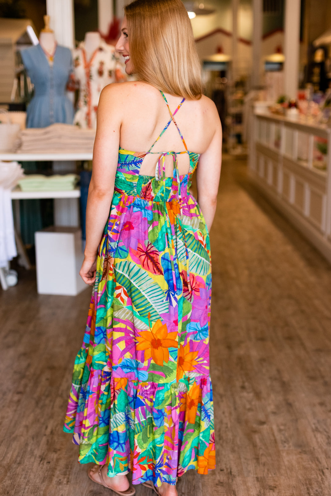 SUNSHINE RIO TIE BACK MIDI DRESS