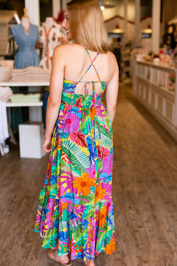 SUNSHINE RIO TIE BACK MIDI DRESS