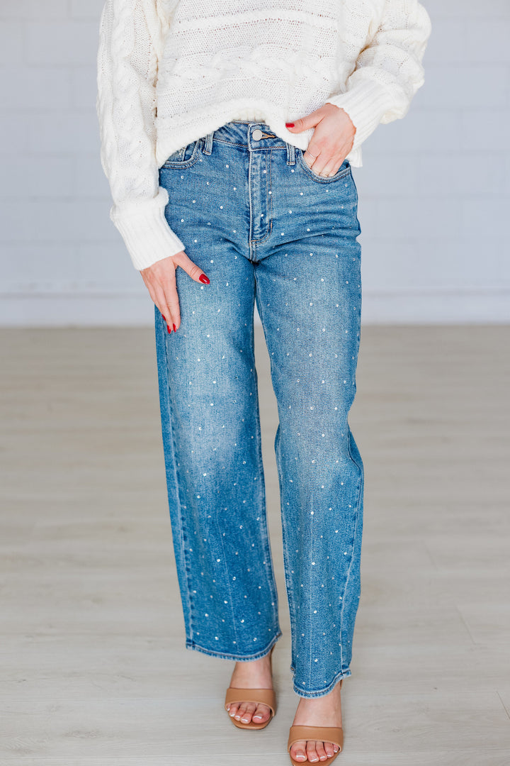 HIGHRISE RHINESTONE VINTAGE STRAIGHT JEAN