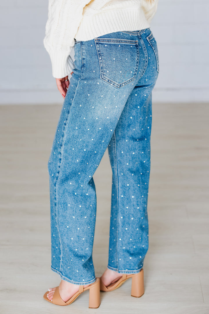 HIGHRISE RHINESTONE VINTAGE STRAIGHT JEAN